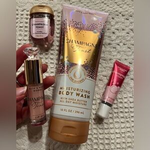 Bath & Body Works Champagne Toast Bundle Set of 4 Body Care and Lip Gloss NWT